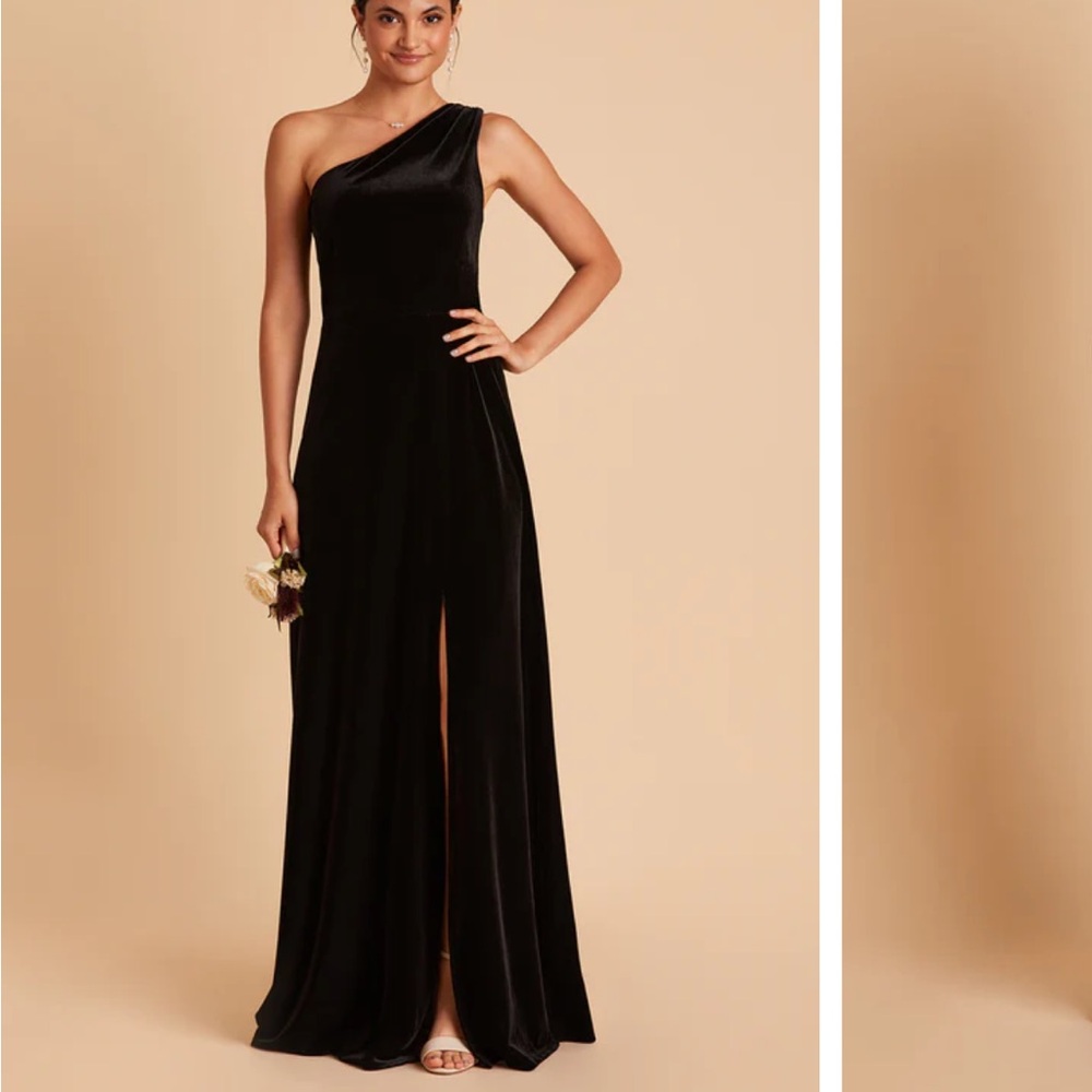 Birdy Grey One-Shoulder Black Velvet Evening Gown